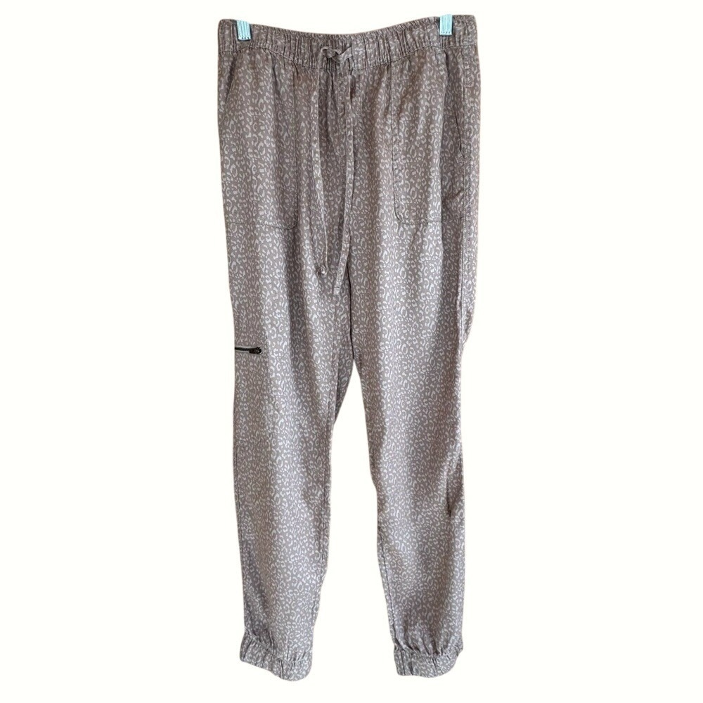 Nicole Miller Tan Joggers Leopard Print Women's Sz Small Athleisure Cargo Animal